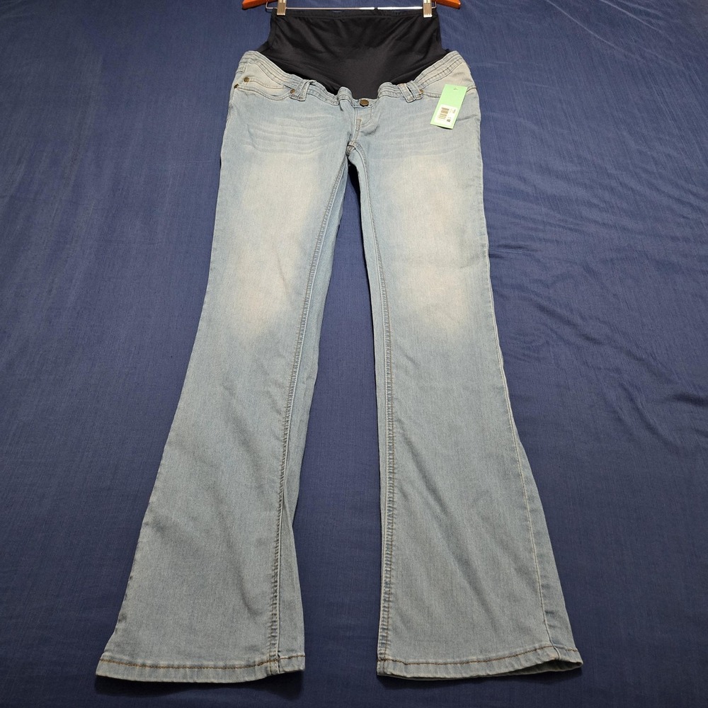 Oh! Mamma Maternity Jeans Womens M Blue Light Wash High Rise Flare Stretch Denim